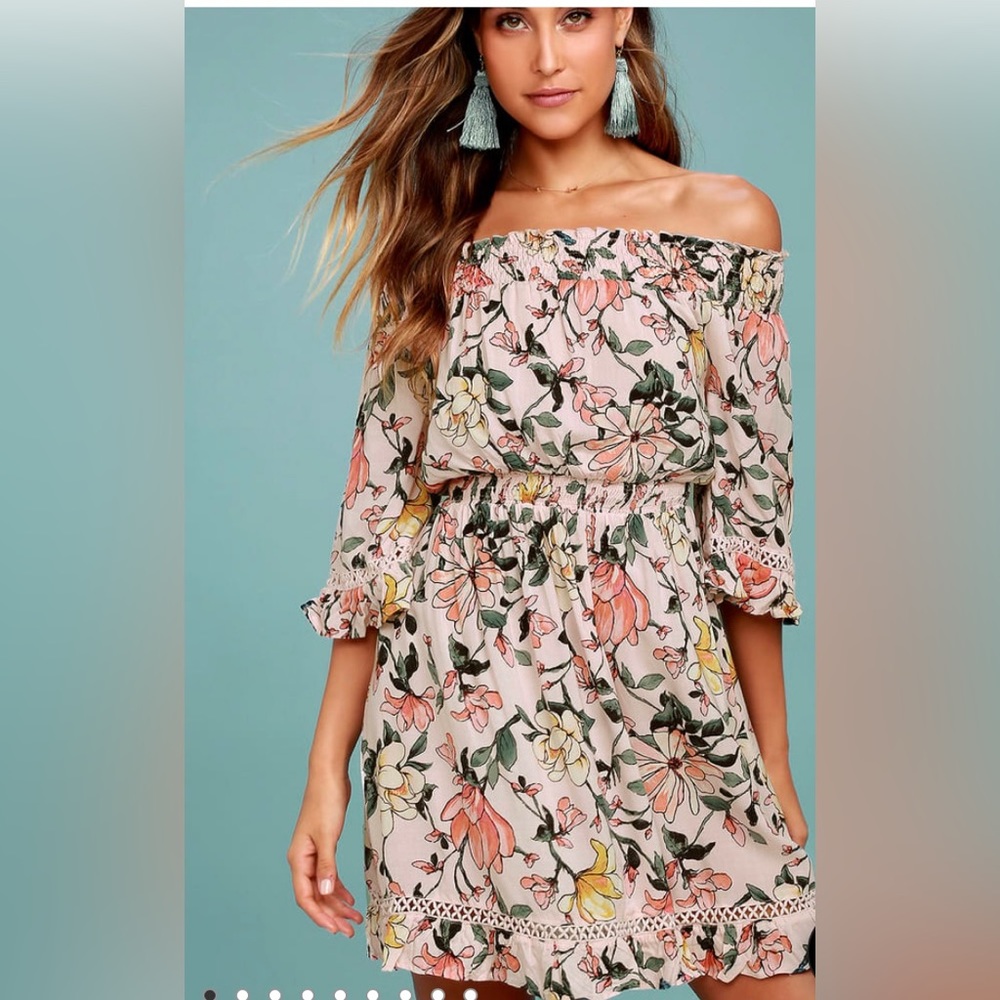 Hello, Darling Blush Pink Floral Print Off-the-Shoulder Dress Medium